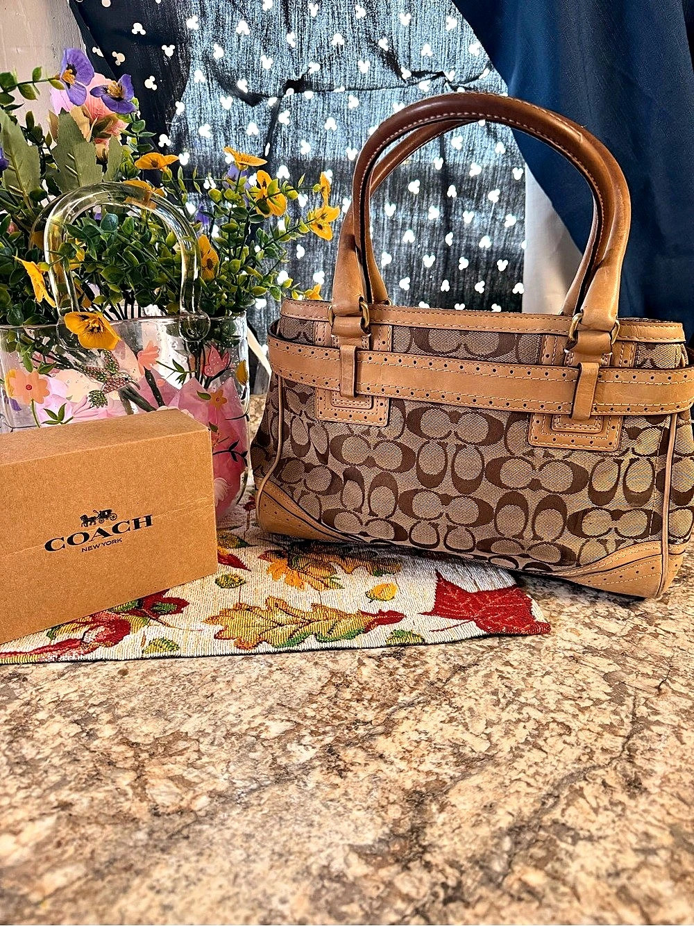 Coach M0671-H0507 Signature Satchel in Brown & Tan